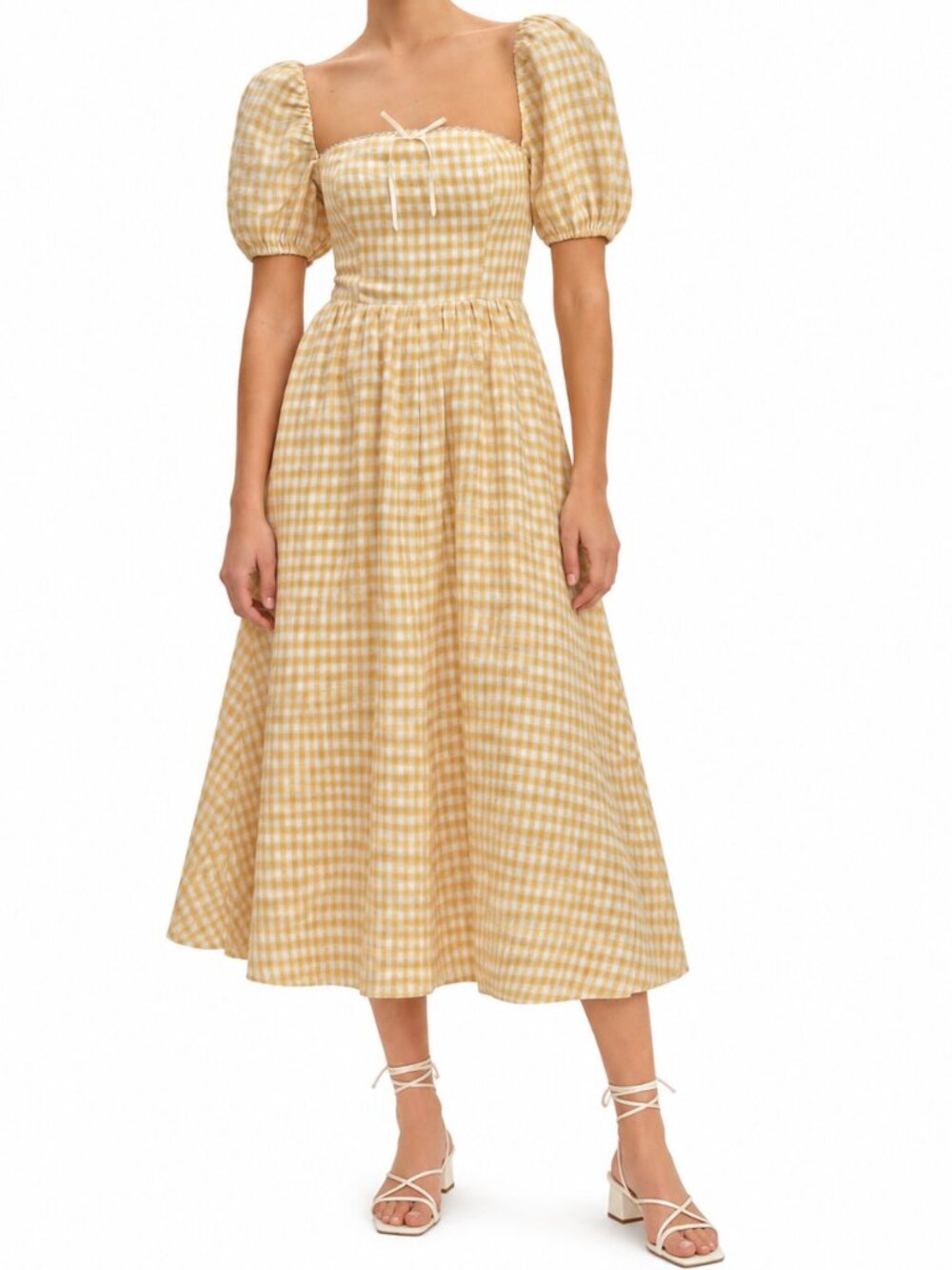 Reformation Marella Linen Midi Dress Sunshine Check Yellow Gingham 8